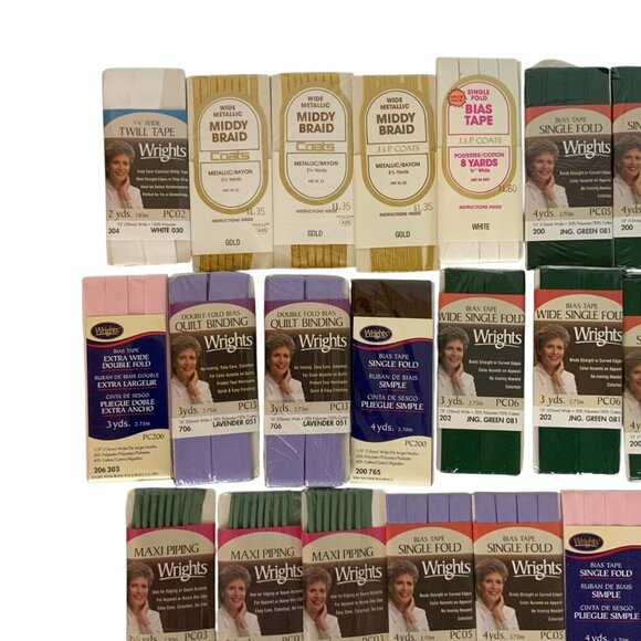 Lot Of 47 Wrights Bias Tapes Quilt Bindings Trims Assorted Colors Sizes New - Picture 2 of 9